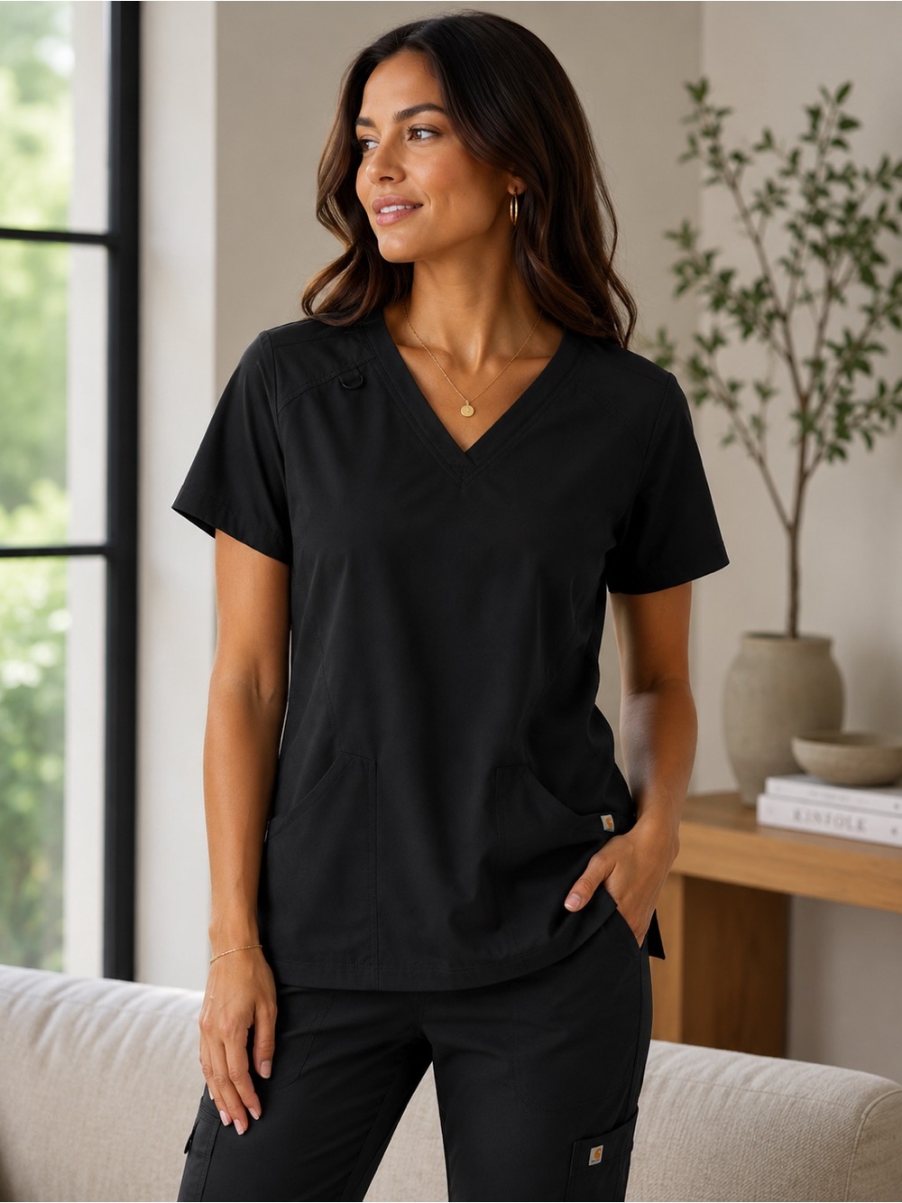 Carhartt Force Multi-Pocket V-Neck Scrub Top Black Size Large